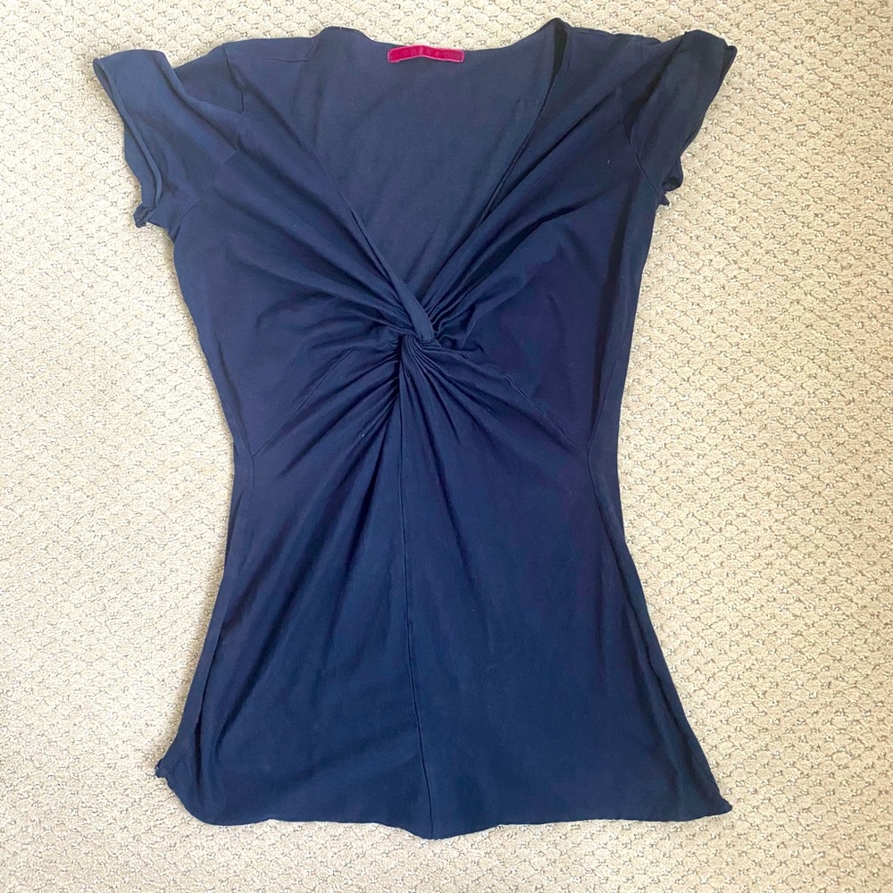 Velvet Navy Blue Twist Front Blouse